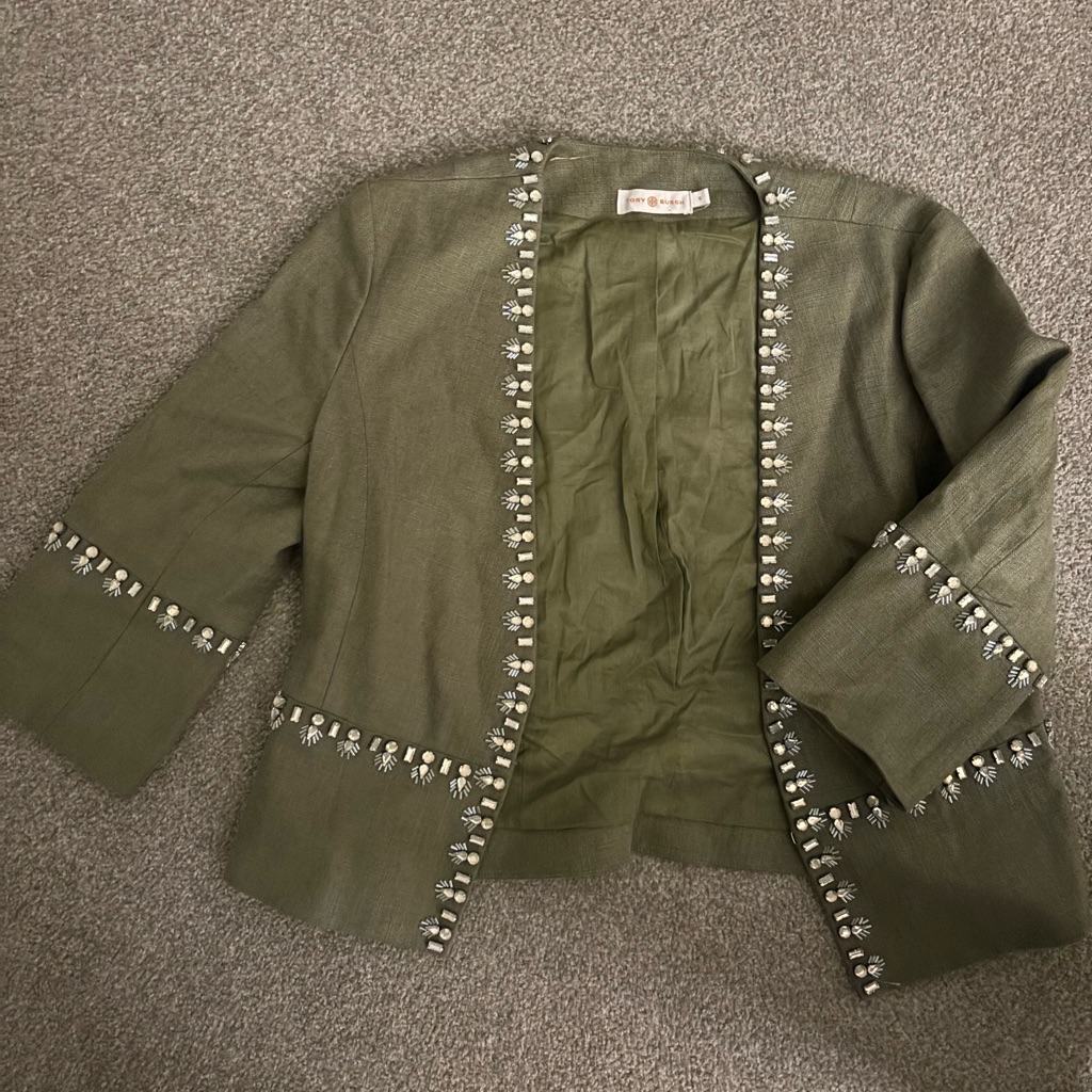 Tory Burch Olive Green Embellished Blazer